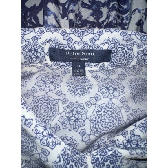 Peter Som Button Up Front Short Sleeve Shirt Dress Blue White Womens Size 8 - Picture 5 of 6